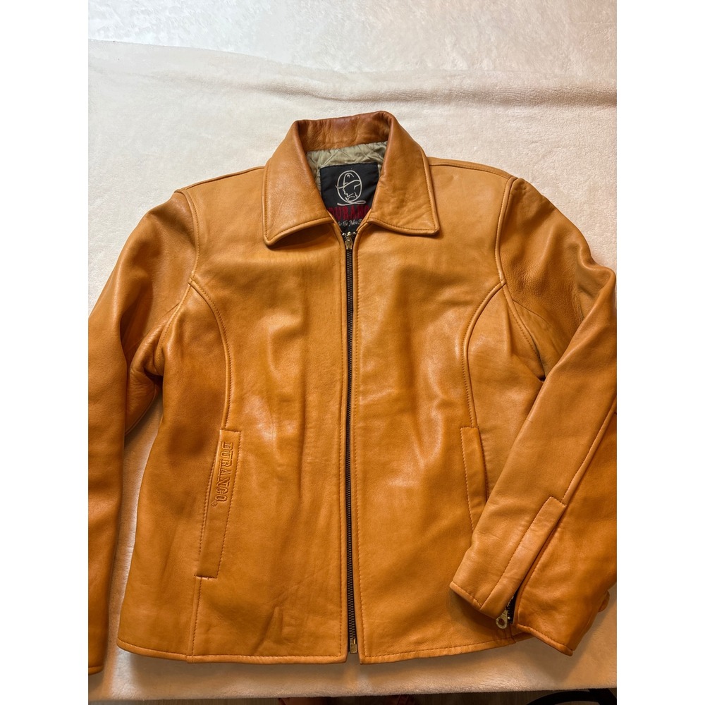 Durango Tan Leather Jacket Womens XL Quilted Lining Western Zip Front Buckle